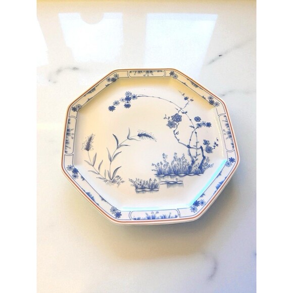 Haviland Limoges Jardin Bleu 8-Sided Plate, Blue Flowers Scenes, 10” Blue White - Picture 1 of 5
